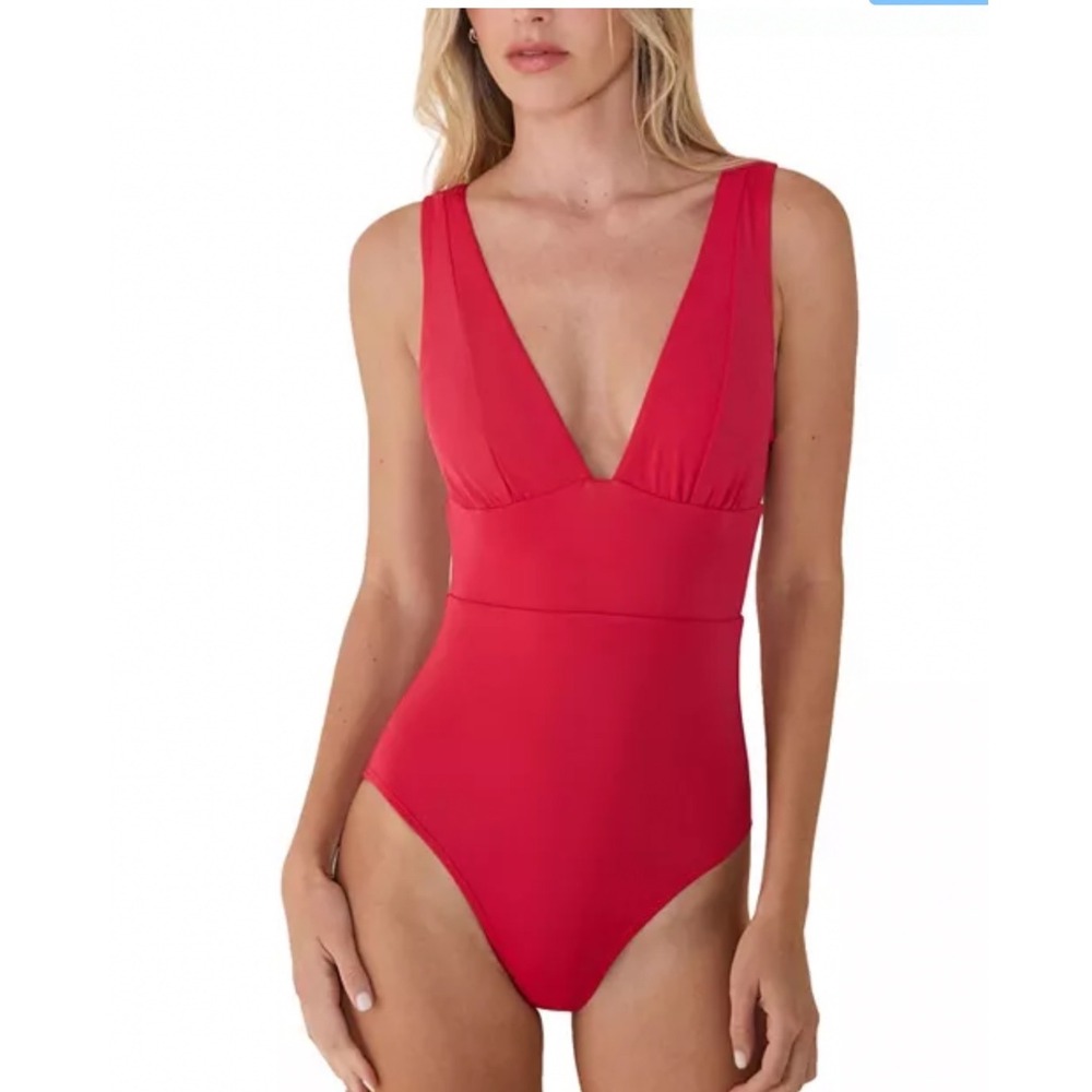 Andie Swim The Mykonos Red V-Neck One Piece Swimsuit Tall Small ST